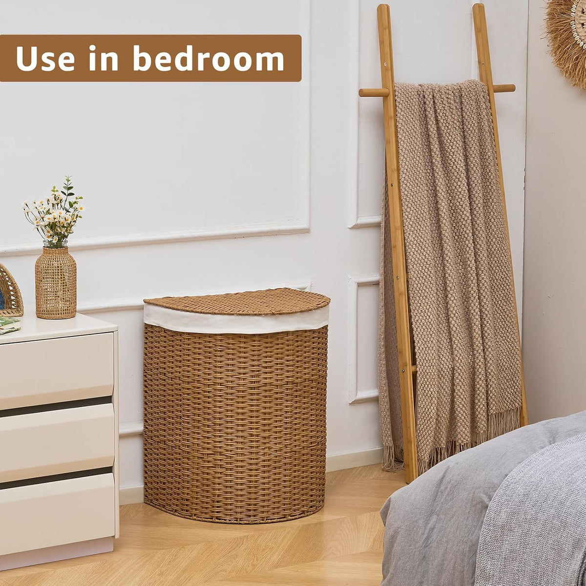 Half Moon Natural Water Hyacinth Laundry Hamper, 120L, Natural