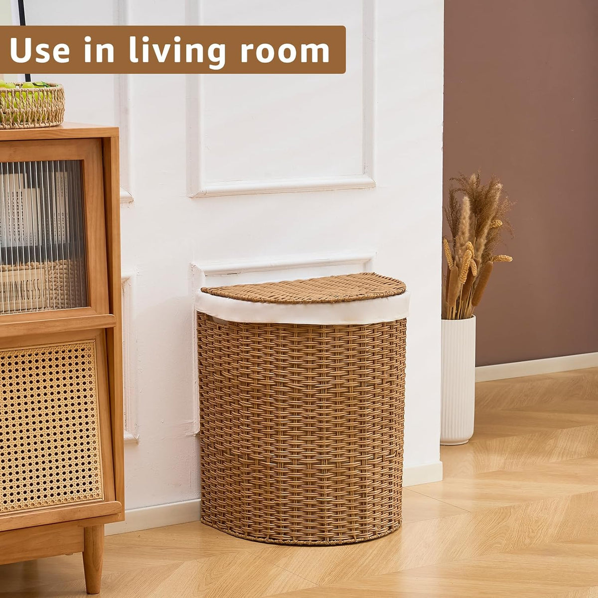 Half Moon Natural Water Hyacinth Laundry Hamper, 120L, Natural