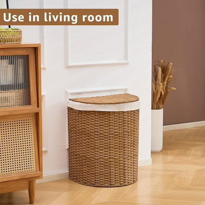 Half Moon Natural Water Hyacinth Laundry Hamper, 120L, Natural