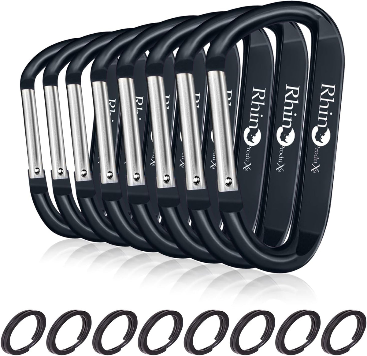 Rhino Produxs 8PCS Lightweight Snap Carabiner Clips, D Ring Shape