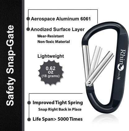 Rhino Produxs 8PCS Lightweight Snap Carabiner Clips, D Ring Shape