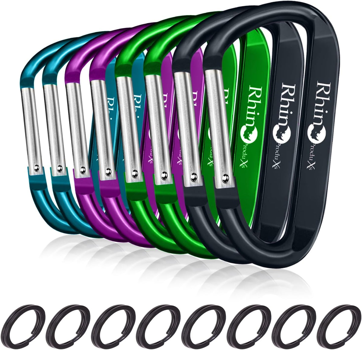 Rhino Produxs 8PCS Lightweight Snap Carabiner Clips, D Ring Shape