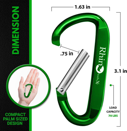 Rhino Produxs 8PCS Lightweight Snap Carabiner Clips, D Ring Shape