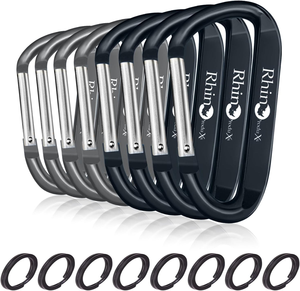 Rhino Produxs 8PCS Lightweight Snap Carabiner Clips, D Ring Shape