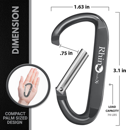 Rhino Produxs 8PCS Lightweight Snap Carabiner Clips, D Ring Shape