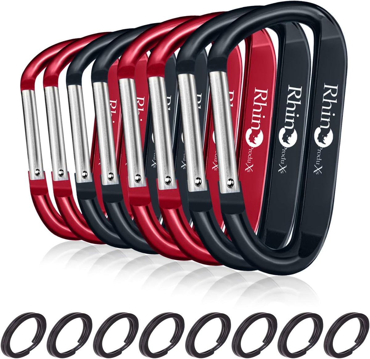 Rhino Produxs 8PCS Lightweight Snap Carabiner Clips, D Ring Shape