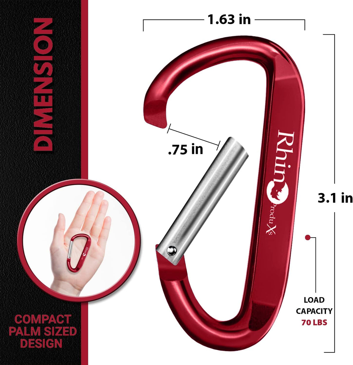 Rhino Produxs 8PCS Lightweight Snap Carabiner Clips, D Ring Shape