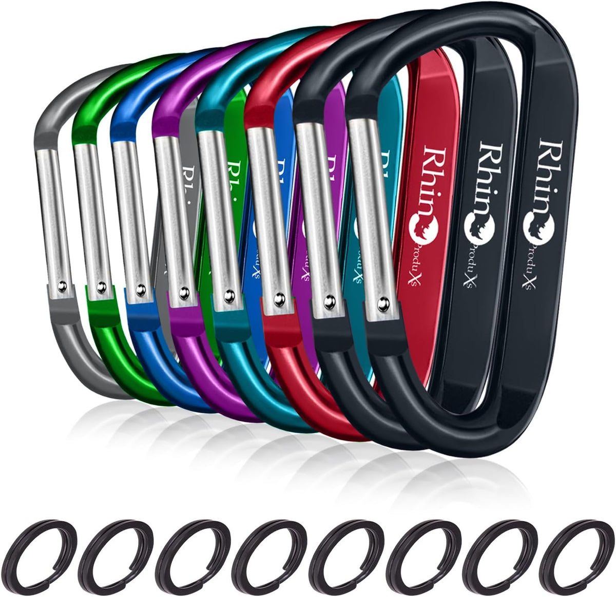 Rhino Produxs 8PCS Lightweight Snap Carabiner Clips, D Ring Shape