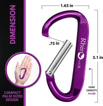 Rhino Produxs 8PCS Lightweight Snap Carabiner Clips, D Ring Shape