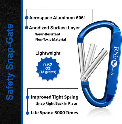 Rhino Produxs 8PCS Lightweight Snap Carabiner Clips, D Ring Shape