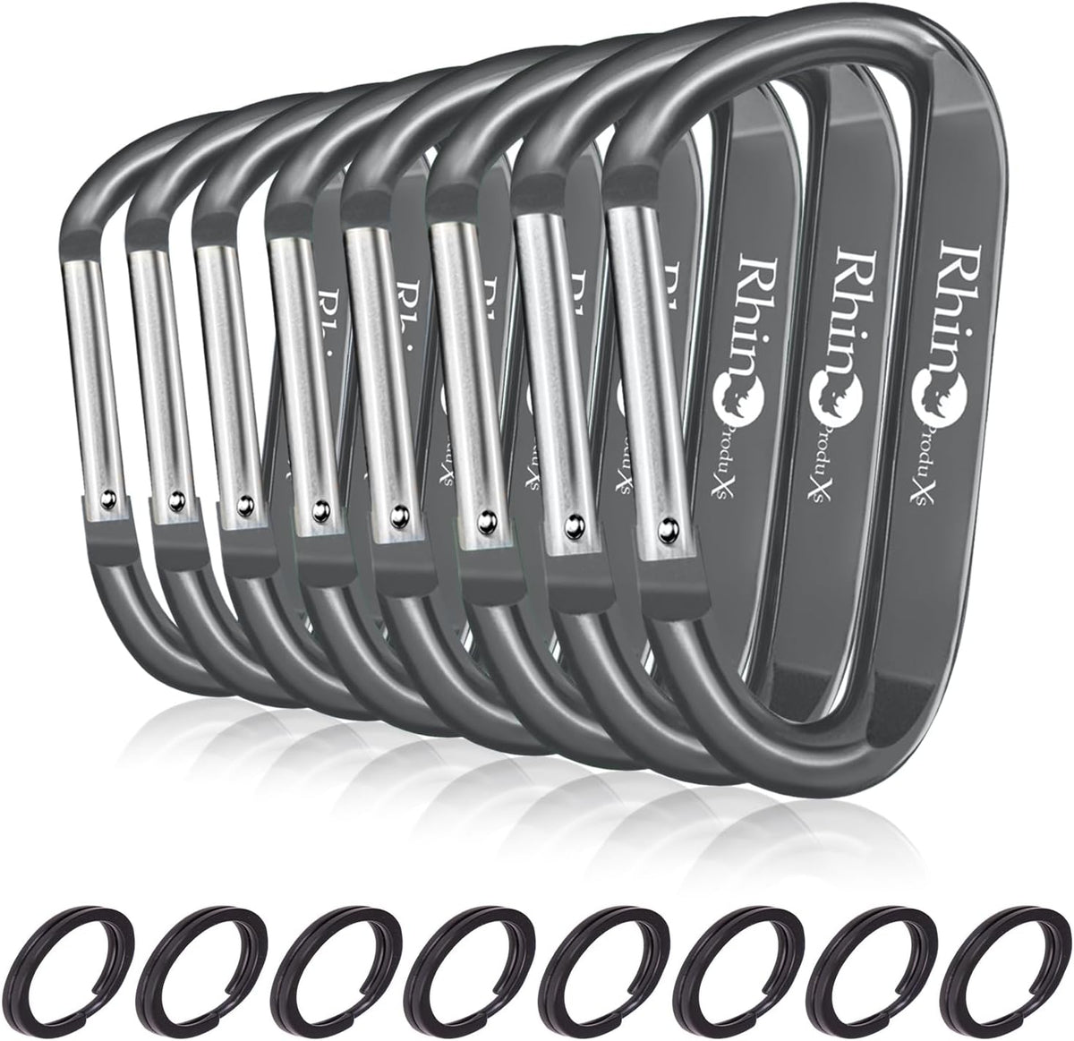 Rhino Produxs 8PCS Lightweight Snap Carabiner Clips, D Ring Shape