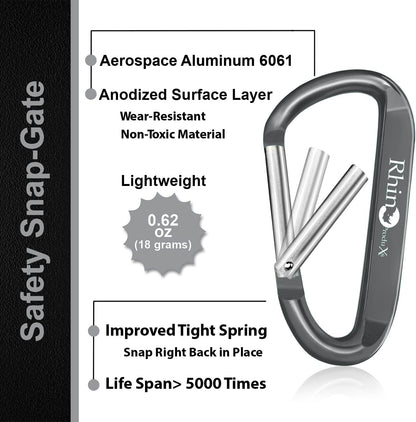 Rhino Produxs 8PCS Lightweight Snap Carabiner Clips, D Ring Shape