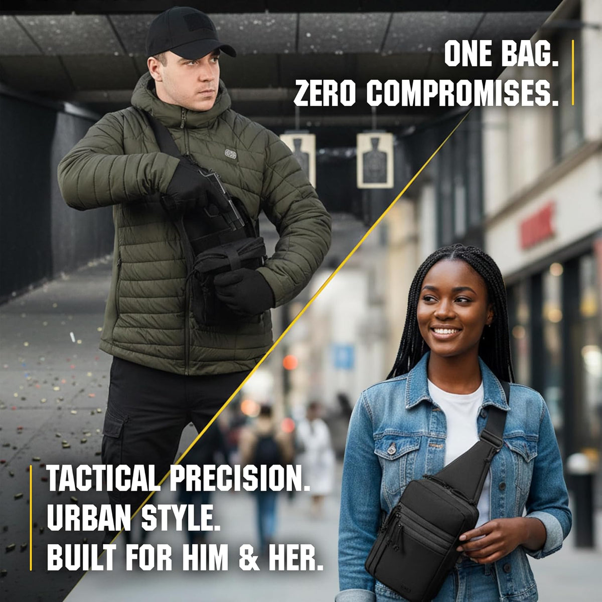 CCW Sling Bag for Men & Women - EDC Shoulder Bag Tactical - Crossbody Concealed Carry Bag - Mens Chest Pack (Olive Loop Panel)