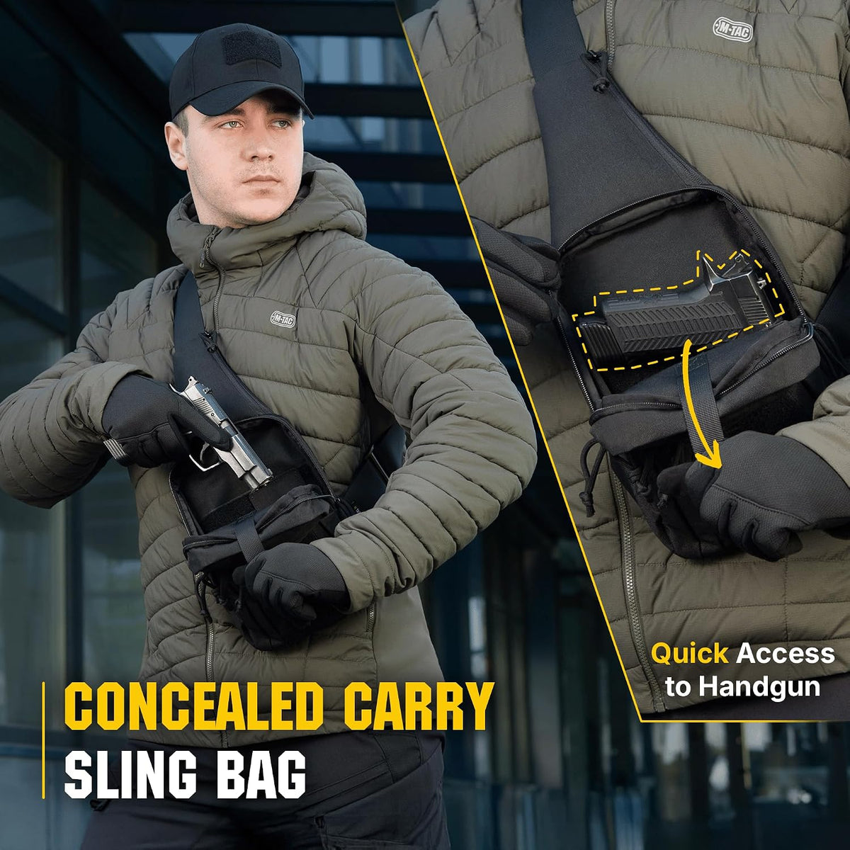CCW Sling Bag for Men & Women - EDC Shoulder Bag Tactical - Crossbody Concealed Carry Bag - Mens Chest Pack (Olive Loop Panel)