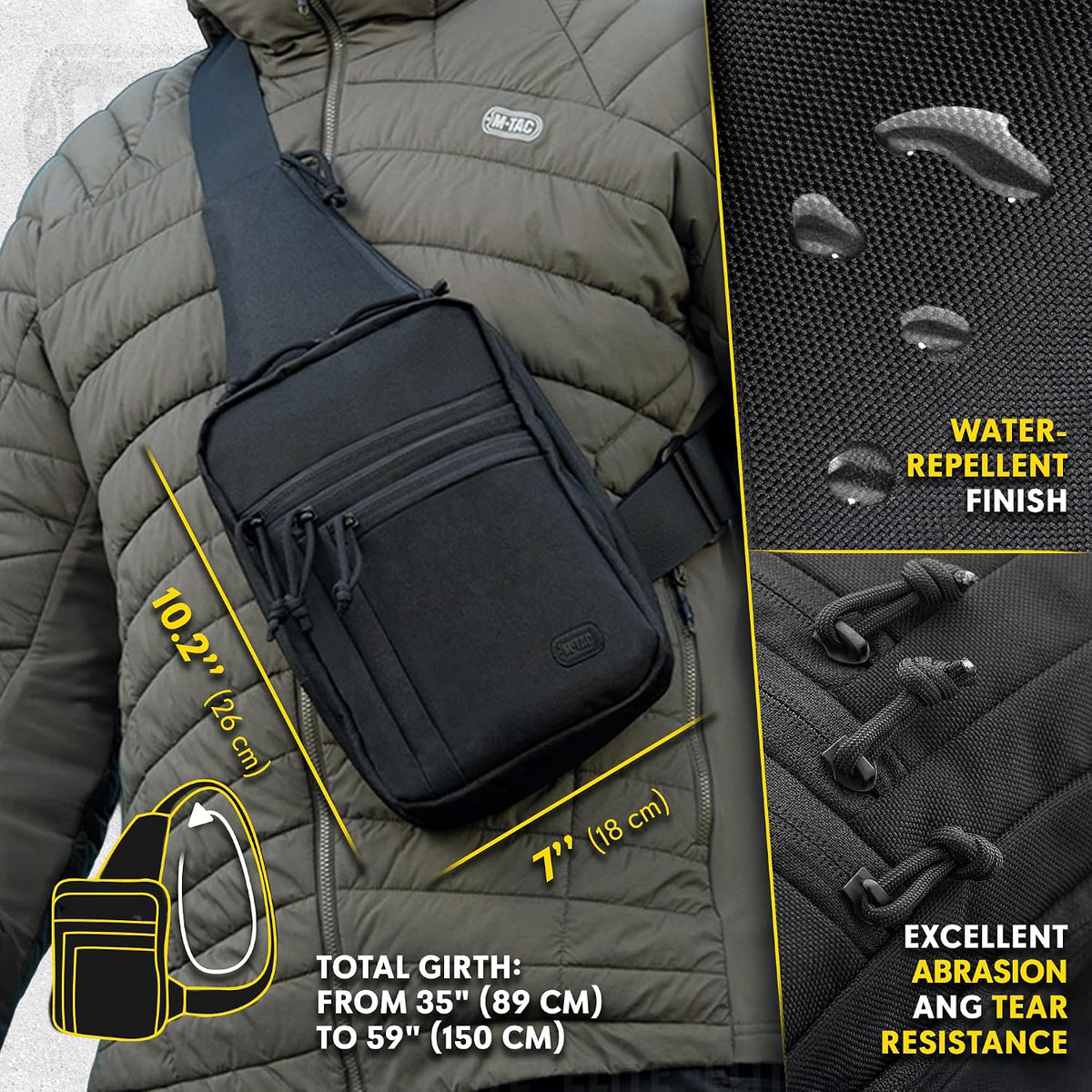CCW Sling Bag for Men & Women - EDC Shoulder Bag Tactical - Crossbody Concealed Carry Bag - Mens Chest Pack (Olive Loop Panel)