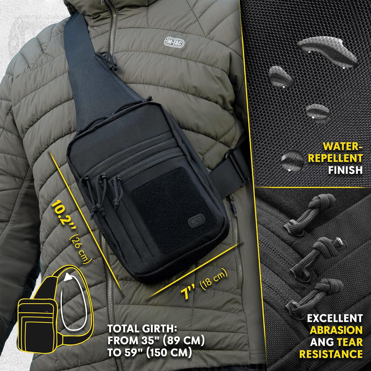 CCW Sling Bag for Men & Women - EDC Shoulder Bag Tactical - Crossbody Concealed Carry Bag - Mens Chest Pack (Olive Loop Panel)