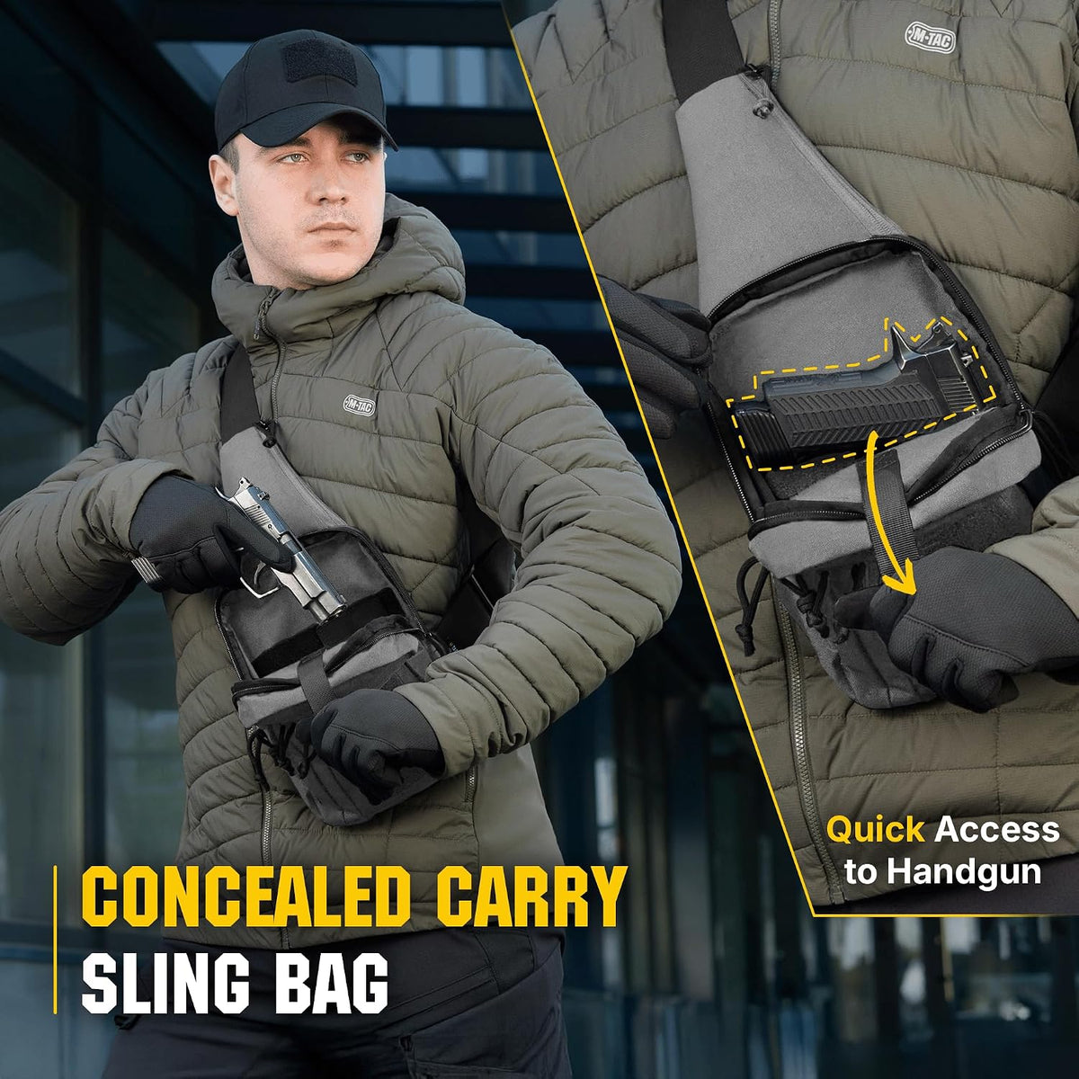 CCW Sling Bag for Men & Women - EDC Shoulder Bag Tactical - Crossbody Concealed Carry Bag - Mens Chest Pack (Olive Loop Panel)