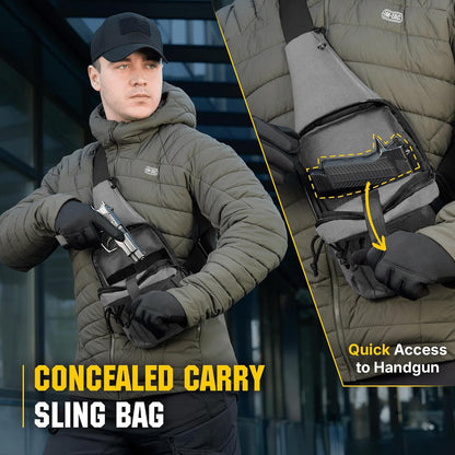 CCW Sling Bag for Men & Women - EDC Shoulder Bag Tactical - Crossbody Concealed Carry Bag - Mens Chest Pack (Olive Loop Panel)