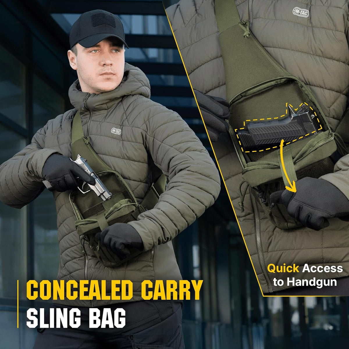 CCW Sling Bag for Men & Women - EDC Shoulder Bag Tactical - Crossbody Concealed Carry Bag - Mens Chest Pack (Olive Loop Panel)