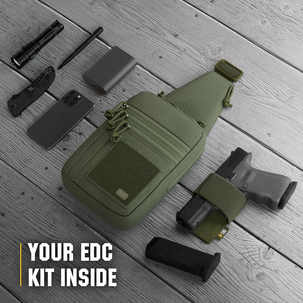 CCW Sling Bag for Men & Women - EDC Shoulder Bag Tactical - Crossbody Concealed Carry Bag - Mens Chest Pack (Olive Loop Panel)