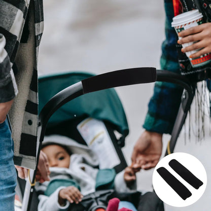 2pcs Universal Black Fabric Stroller Handle Cover with Stylish Upgrade, Soft Handlebar Protector Sleeve for Pram, for Outdoor Walks, Year-Round Use