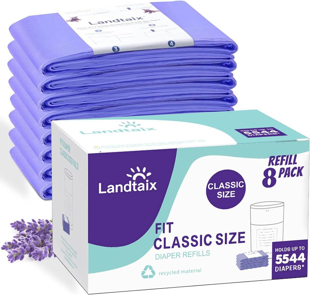 Diaper Pail Refill Bags Fits Dekor Classic 8 Pack for 5544 Diapers