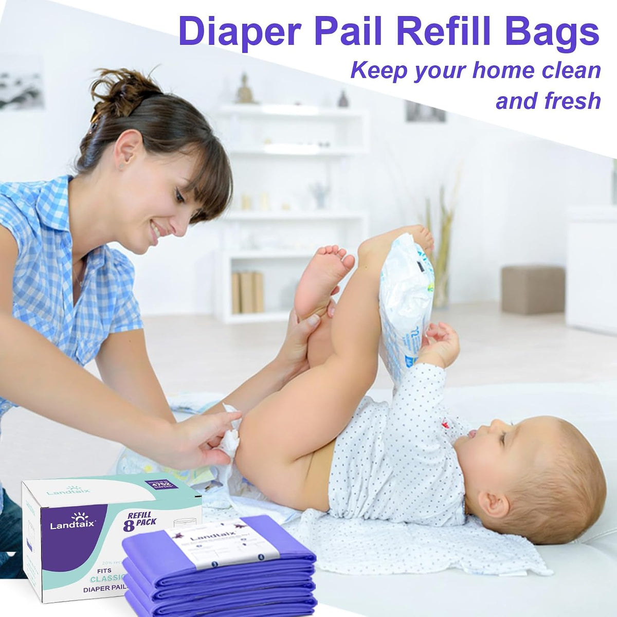 Diaper Pail Refill Bags Fits Dekor Classic 8 Pack for 5544 Diapers