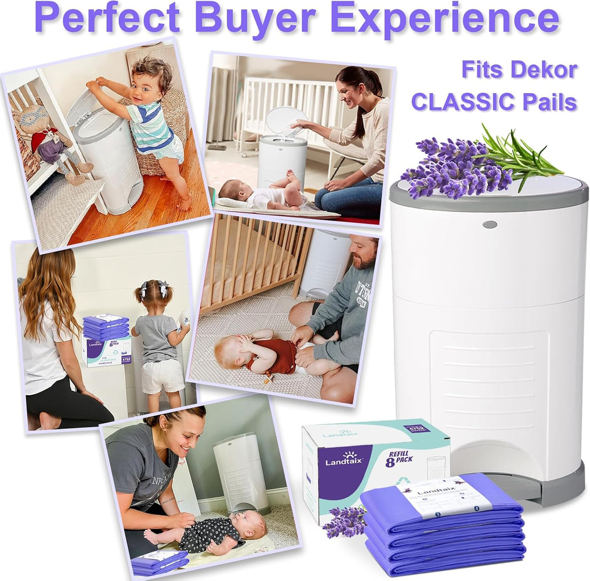 Diaper Pail Refill Bags Fits Dekor Classic 8 Pack for 5544 Diapers