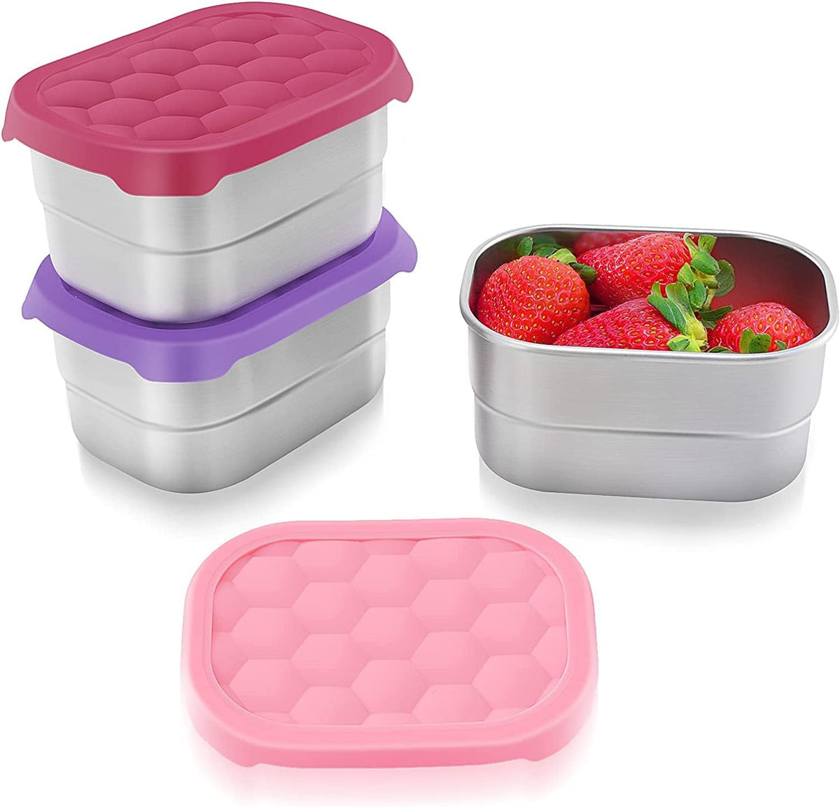 8oz Small (1 CUP) Stainless Steel Snack Containers for Kids | Reusable Easy Open Toddler Snack Containers with Silicone Lids | Stackable Toddler Lunch Box for Daycare, School and Travel