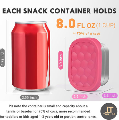 8oz Small (1 CUP) Stainless Steel Snack Containers for Kids | Reusable Easy Open Toddler Snack Containers with Silicone Lids | Stackable Toddler Lunch Box for Daycare, School and Travel