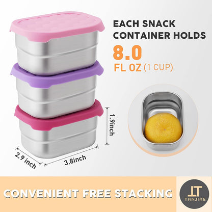 8oz Small (1 CUP) Stainless Steel Snack Containers for Kids | Reusable Easy Open Toddler Snack Containers with Silicone Lids | Stackable Toddler Lunch Box for Daycare, School and Travel