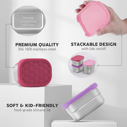 8oz Small (1 CUP) Stainless Steel Snack Containers for Kids | Reusable Easy Open Toddler Snack Containers with Silicone Lids | Stackable Toddler Lunch Box for Daycare, School and Travel