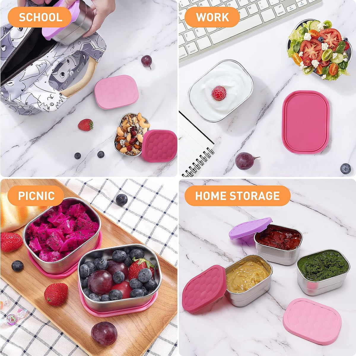 8oz Small (1 CUP) Stainless Steel Snack Containers for Kids | Reusable Easy Open Toddler Snack Containers with Silicone Lids | Stackable Toddler Lunch Box for Daycare, School and Travel