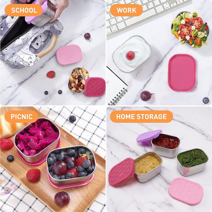 8oz Small (1 CUP) Stainless Steel Snack Containers for Kids | Reusable Easy Open Toddler Snack Containers with Silicone Lids | Stackable Toddler Lunch Box for Daycare, School and Travel