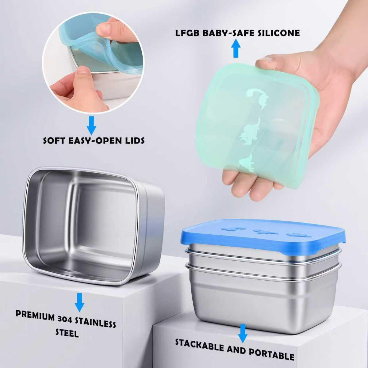 8oz Small (1 CUP) Stainless Steel Snack Containers for Kids | Reusable Easy Open Toddler Snack Containers with Silicone Lids | Stackable Toddler Lunch Box for Daycare, School and Travel