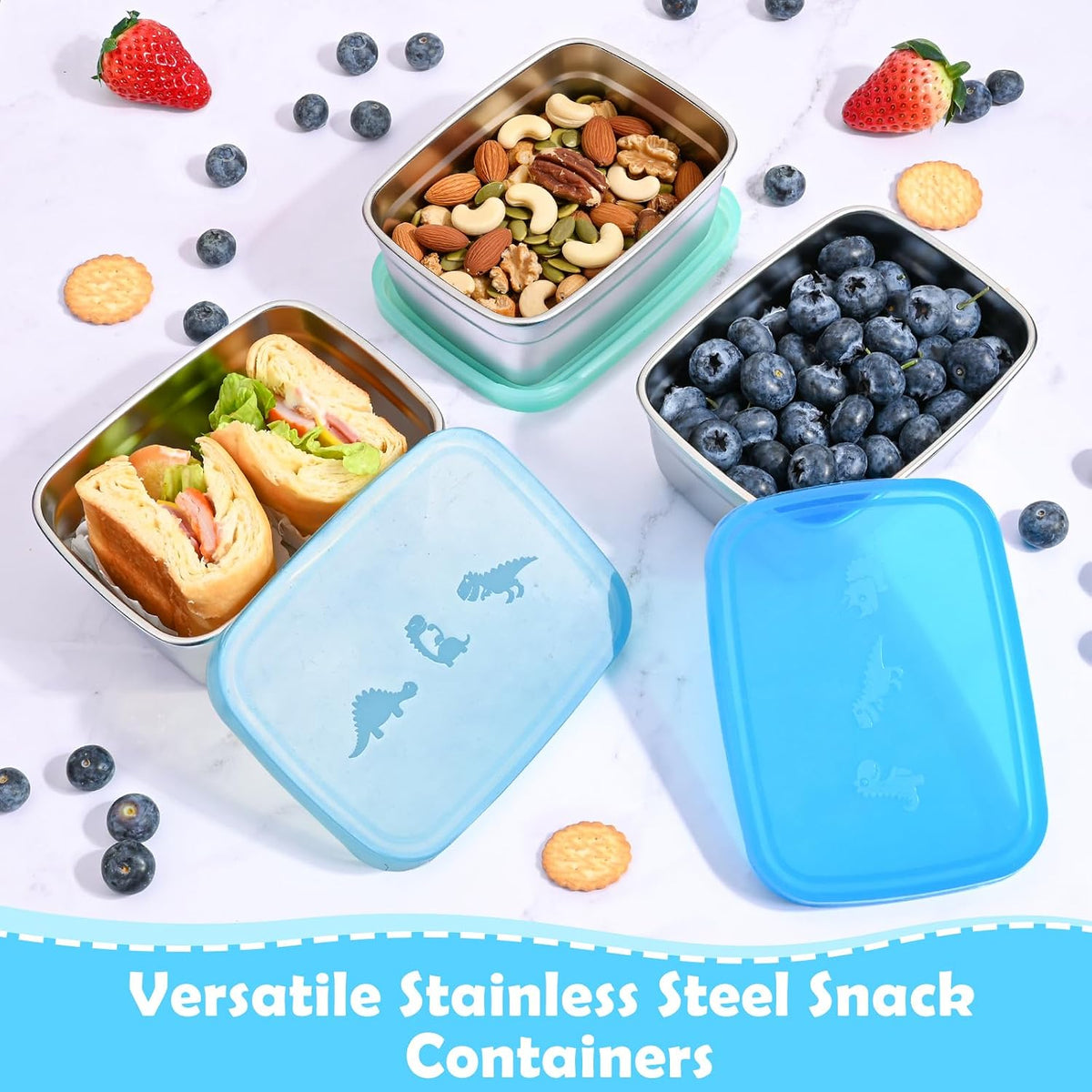 8oz Small (1 CUP) Stainless Steel Snack Containers for Kids | Reusable Easy Open Toddler Snack Containers with Silicone Lids | Stackable Toddler Lunch Box for Daycare, School and Travel