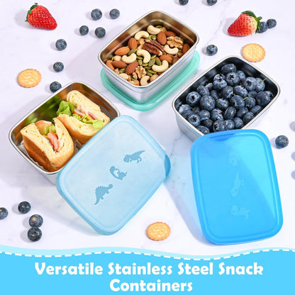 8oz Small (1 CUP) Stainless Steel Snack Containers for Kids | Reusable Easy Open Toddler Snack Containers with Silicone Lids | Stackable Toddler Lunch Box for Daycare, School and Travel