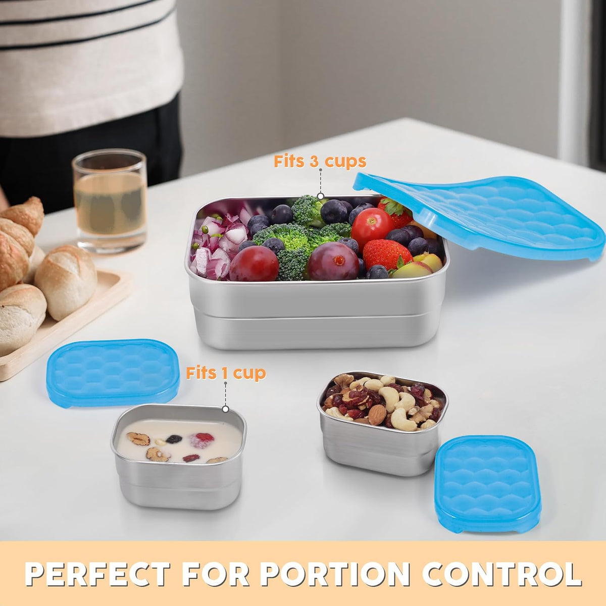 8oz Small (1 CUP) Stainless Steel Snack Containers for Kids | Reusable Easy Open Toddler Snack Containers with Silicone Lids | Stackable Toddler Lunch Box for Daycare, School and Travel