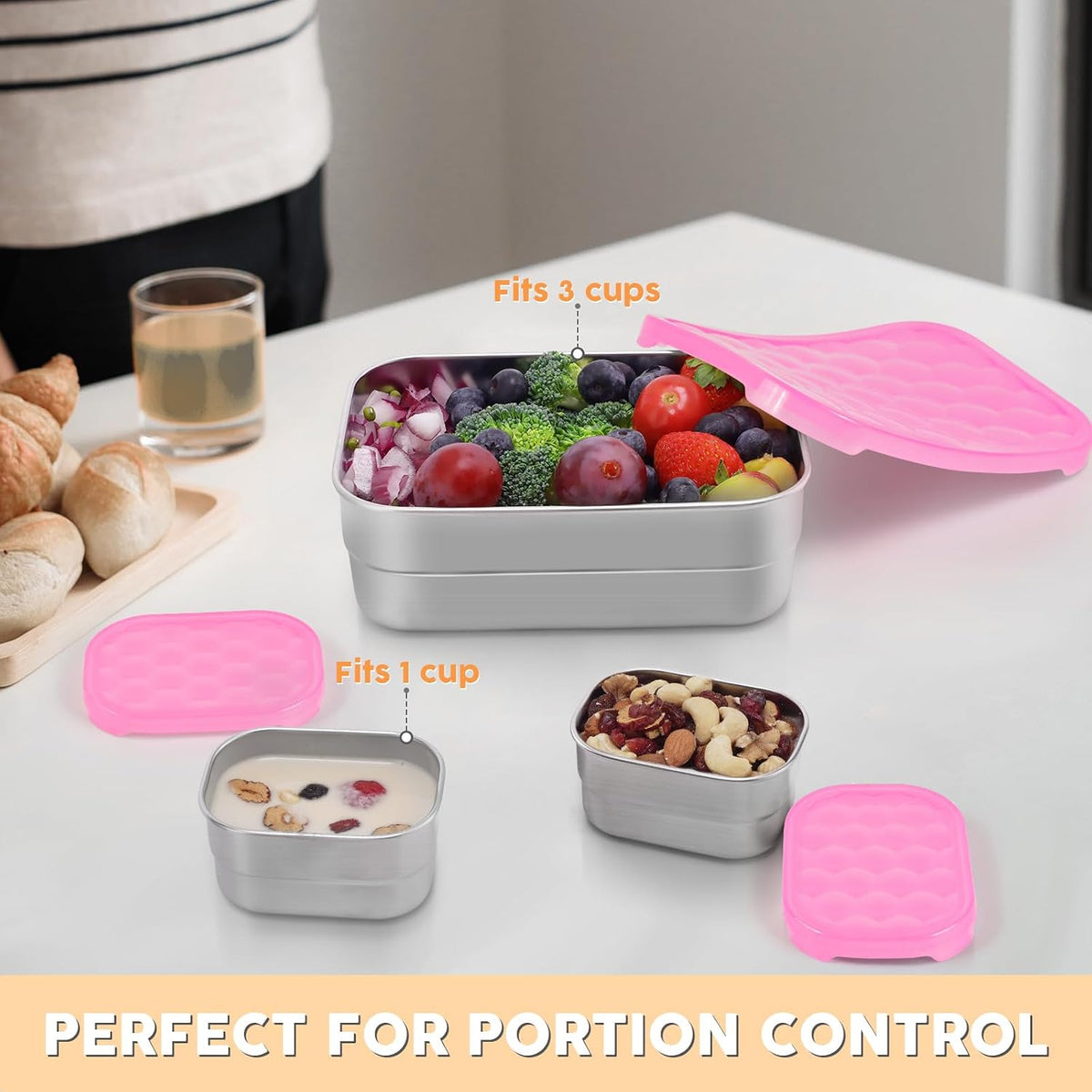 8oz Small (1 CUP) Stainless Steel Snack Containers for Kids | Reusable Easy Open Toddler Snack Containers with Silicone Lids | Stackable Toddler Lunch Box for Daycare, School and Travel