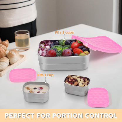 8oz Small (1 CUP) Stainless Steel Snack Containers for Kids | Reusable Easy Open Toddler Snack Containers with Silicone Lids | Stackable Toddler Lunch Box for Daycare, School and Travel