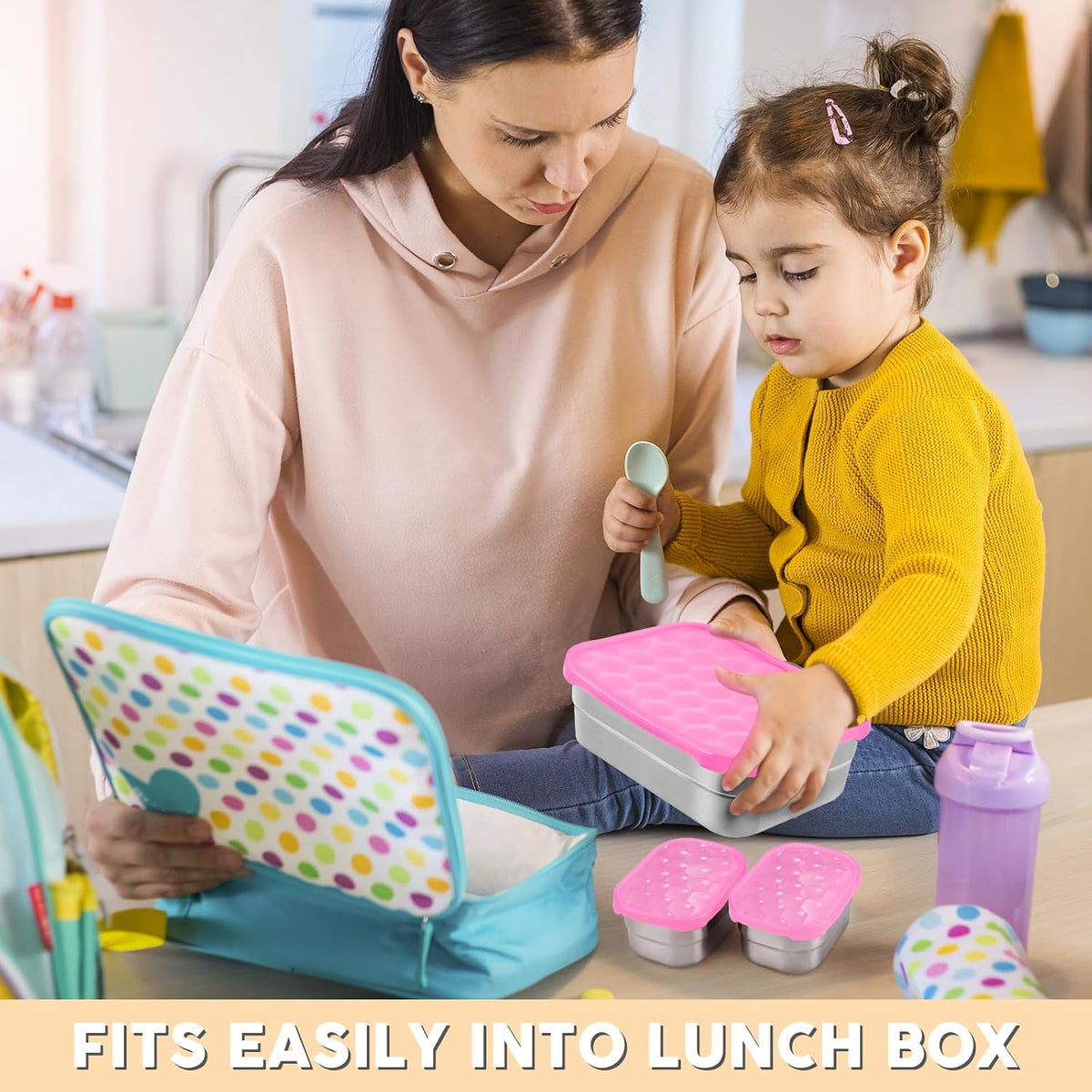 8oz Small (1 CUP) Stainless Steel Snack Containers for Kids | Reusable Easy Open Toddler Snack Containers with Silicone Lids | Stackable Toddler Lunch Box for Daycare, School and Travel