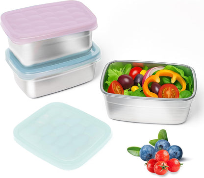 8oz Small (1 CUP) Stainless Steel Snack Containers for Kids | Reusable Easy Open Toddler Snack Containers with Silicone Lids | Stackable Toddler Lunch Box for Daycare, School and Travel