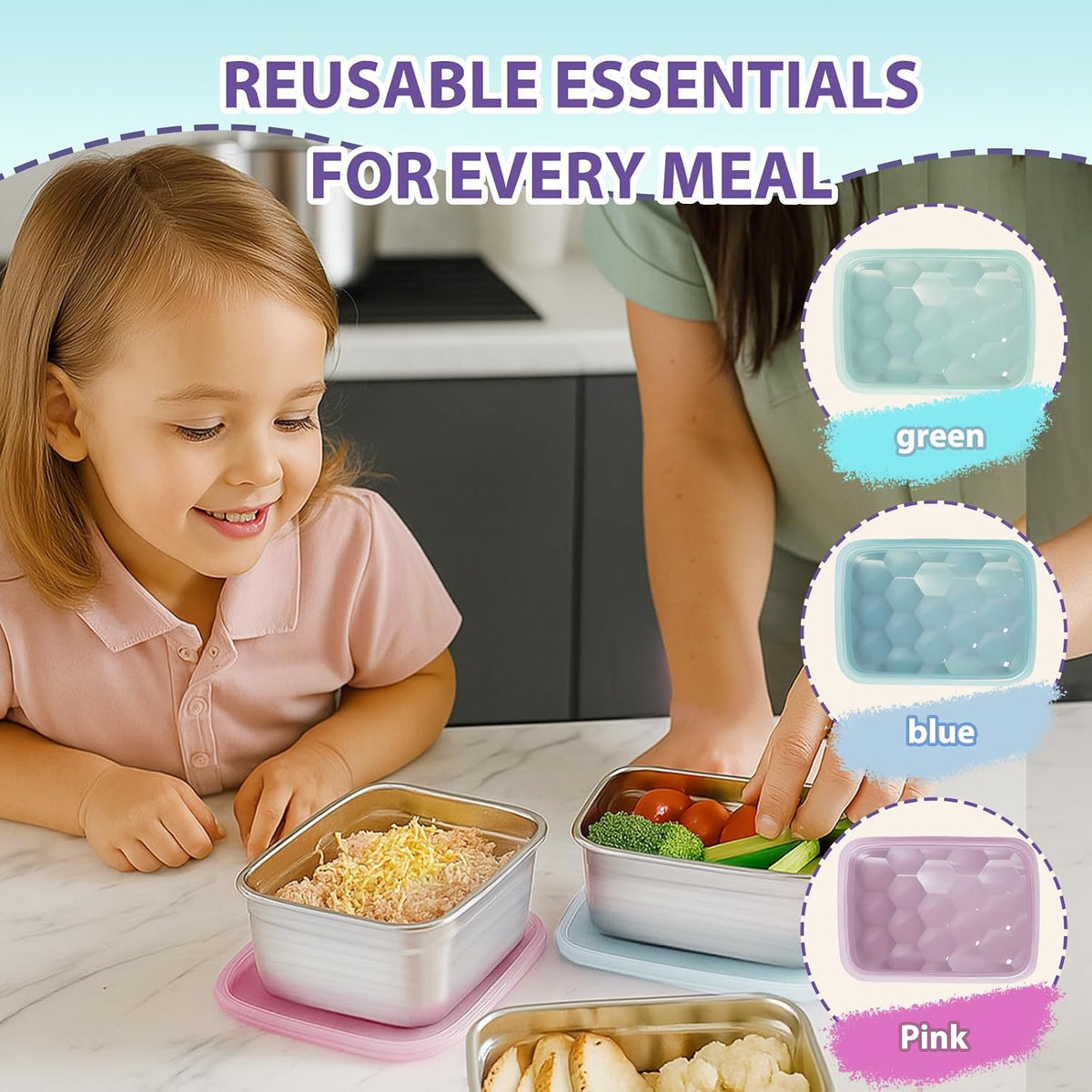 8oz Small (1 CUP) Stainless Steel Snack Containers for Kids | Reusable Easy Open Toddler Snack Containers with Silicone Lids | Stackable Toddler Lunch Box for Daycare, School and Travel