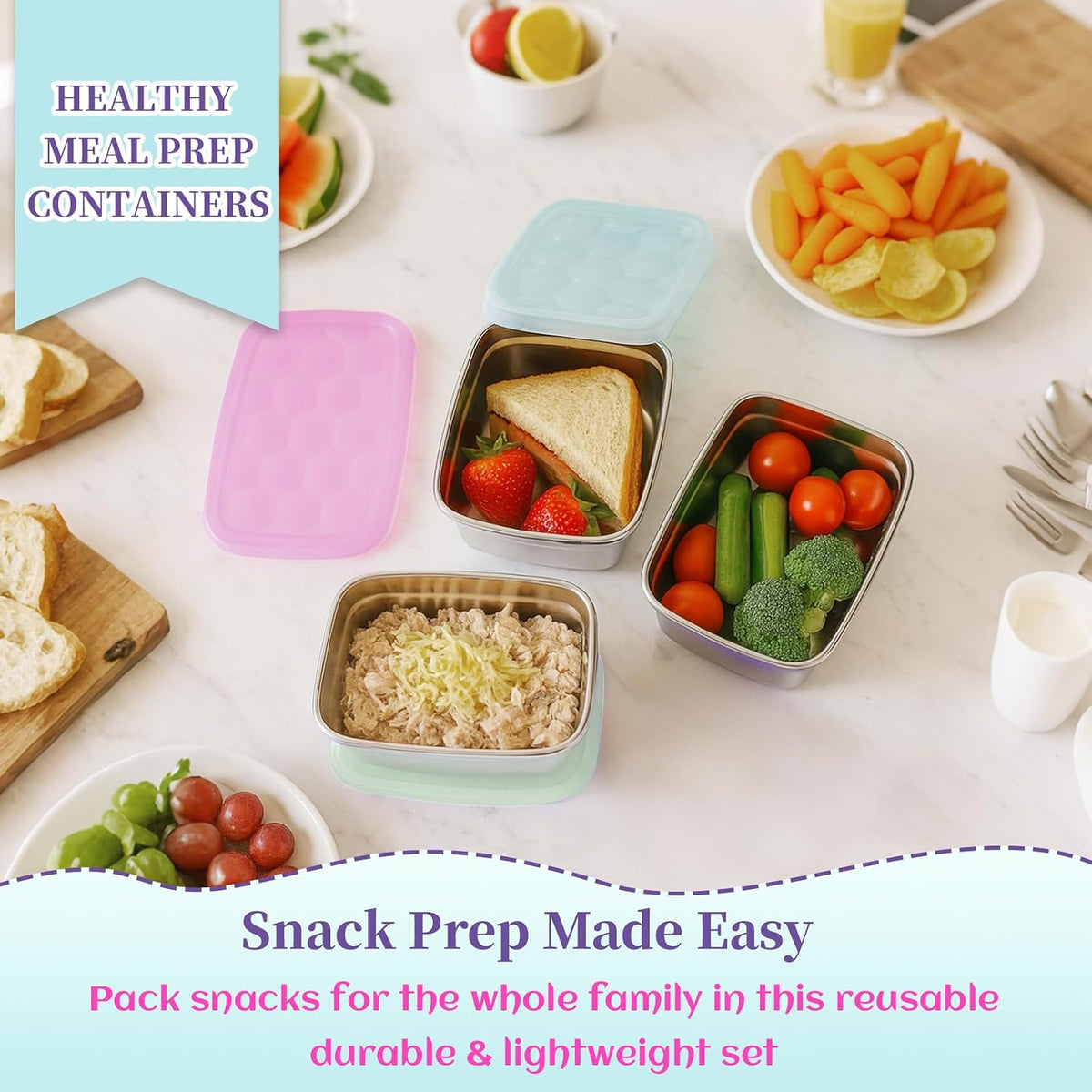 8oz Small (1 CUP) Stainless Steel Snack Containers for Kids | Reusable Easy Open Toddler Snack Containers with Silicone Lids | Stackable Toddler Lunch Box for Daycare, School and Travel