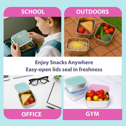 8oz Small (1 CUP) Stainless Steel Snack Containers for Kids | Reusable Easy Open Toddler Snack Containers with Silicone Lids | Stackable Toddler Lunch Box for Daycare, School and Travel