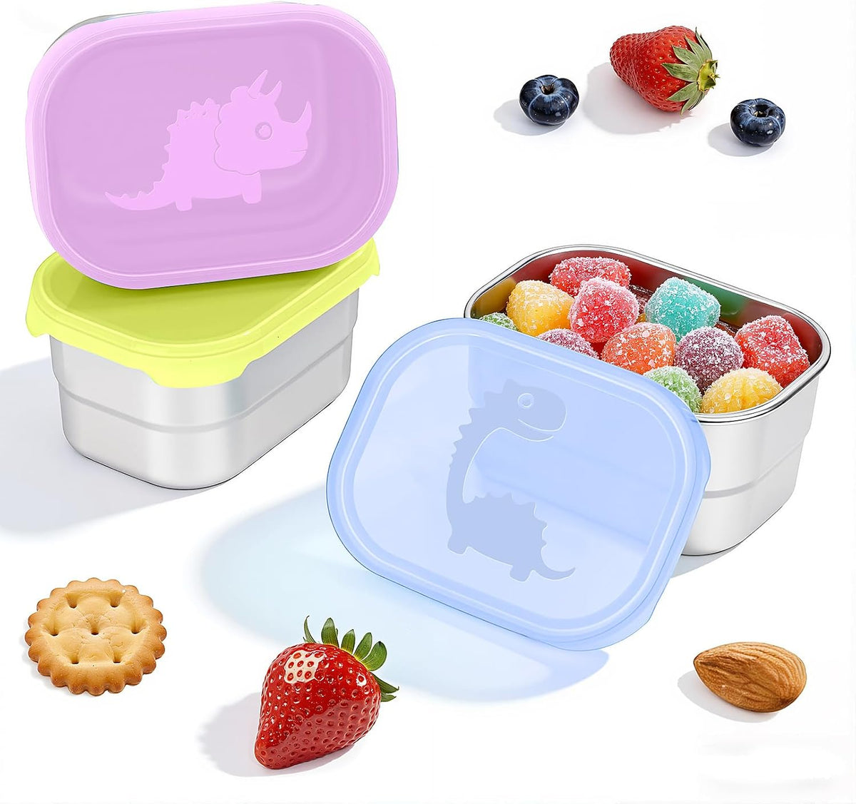 8oz Small (1 CUP) Stainless Steel Snack Containers for Kids | Reusable Easy Open Toddler Snack Containers with Silicone Lids | Stackable Toddler Lunch Box for Daycare, School and Travel
