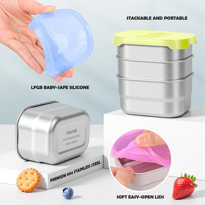 8oz Small (1 CUP) Stainless Steel Snack Containers for Kids | Reusable Easy Open Toddler Snack Containers with Silicone Lids | Stackable Toddler Lunch Box for Daycare, School and Travel