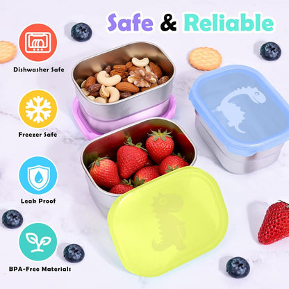 8oz Small (1 CUP) Stainless Steel Snack Containers for Kids | Reusable Easy Open Toddler Snack Containers with Silicone Lids | Stackable Toddler Lunch Box for Daycare, School and Travel