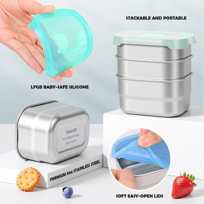 8oz Small (1 CUP) Stainless Steel Snack Containers for Kids | Reusable Easy Open Toddler Snack Containers with Silicone Lids | Stackable Toddler Lunch Box for Daycare, School and Travel