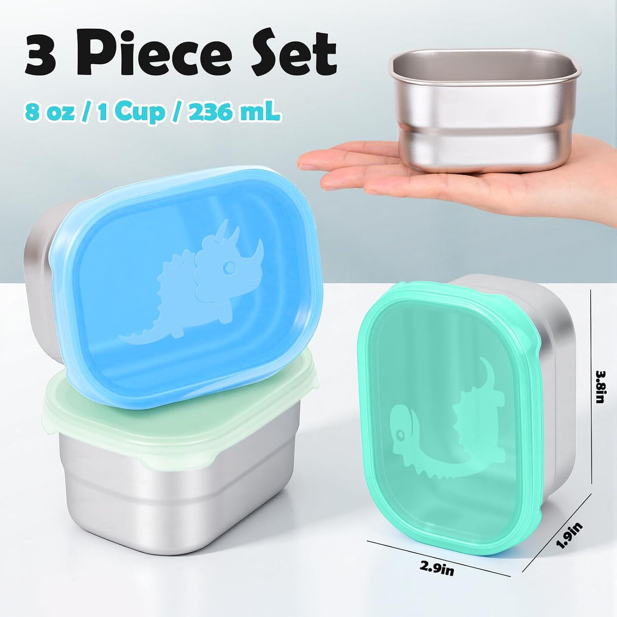 8oz Small (1 CUP) Stainless Steel Snack Containers for Kids | Reusable Easy Open Toddler Snack Containers with Silicone Lids | Stackable Toddler Lunch Box for Daycare, School and Travel